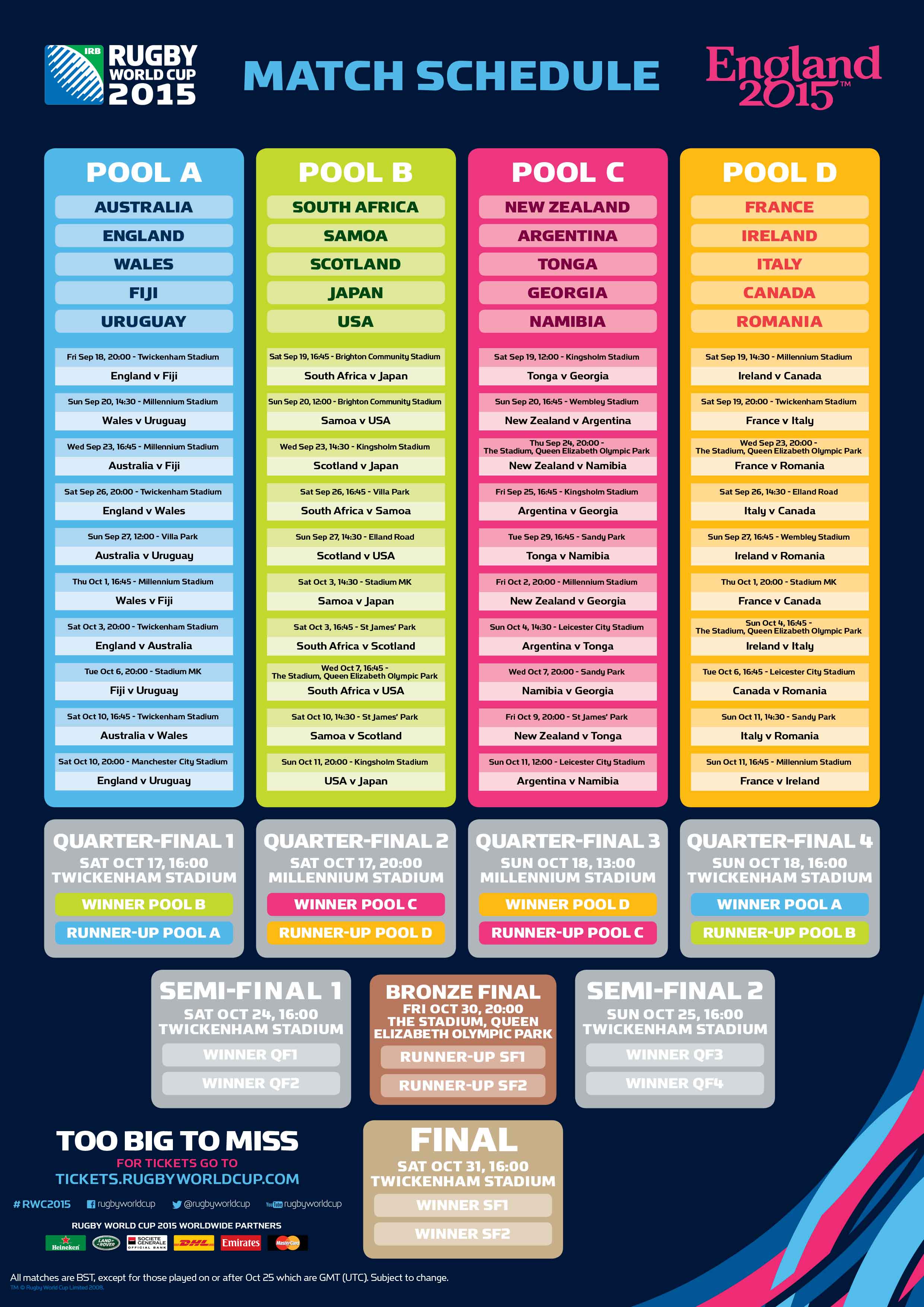 2015 Rugby World Cup Schedule