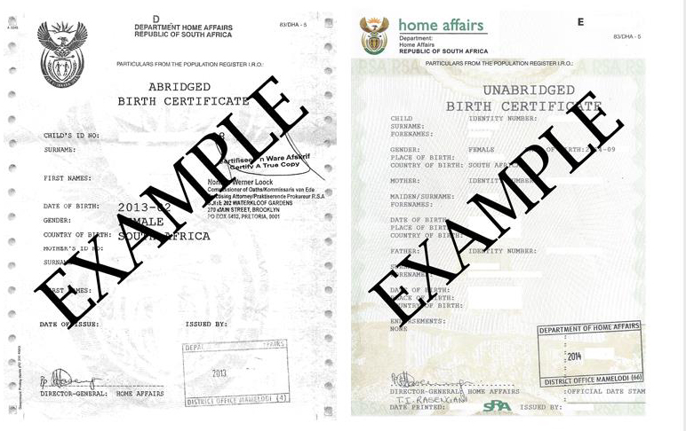 South African Birth Certificate Template