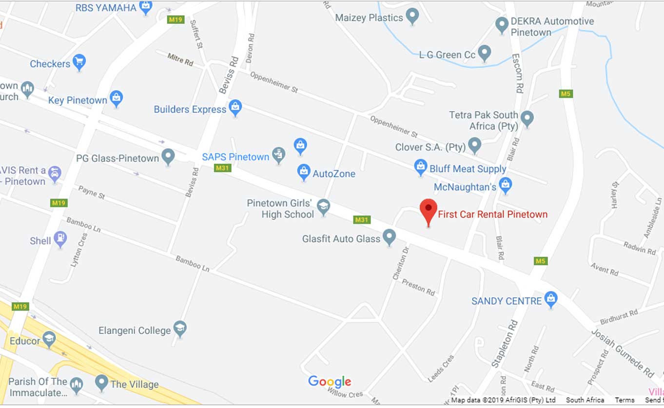 First Car Rental Pinetown branch Google Maps location